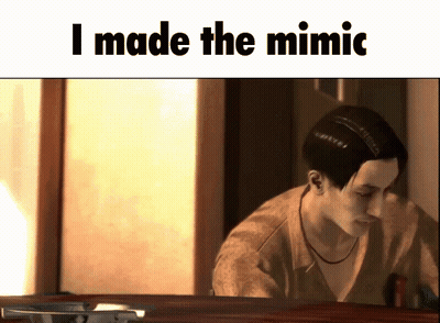 A Picture Of A Man With The Words " I Made The Mimic " Below Him GIF