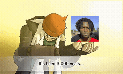 A Picture Of A Man With The Words " It 'S Been 3,000 Years " Below Him GIF