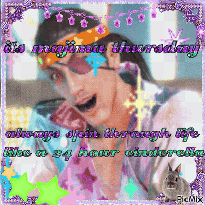 A Picture Of A Man With The Words It 'S Majina Thursday Always Spin Through Life Like A 24 Hour Cinderella On It GIF