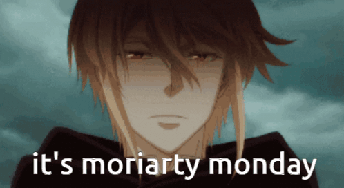 A Picture Of A Man With The Words It 'S Moriarty Monday On It GIF