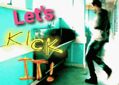 A Picture Of A Man With The Words Let 'S Kick It On It GIF