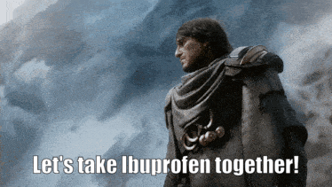 A Picture Of A Man With The Words Let 'S Take Ibuprofen Together On It GIF
