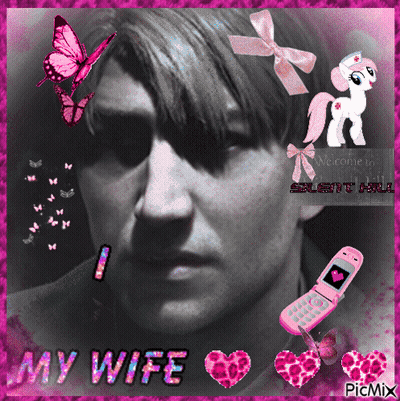 A Picture Of A Man With The Words My Wife Written On It GIF