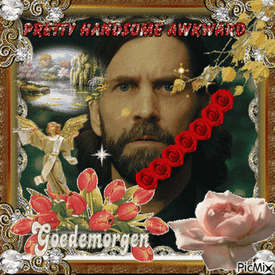 A Picture Of A Man With The Words Pretty Handsome Awkward On The Bottom GIF