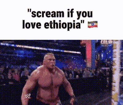 A Picture Of A Man With The Words " Scream If You Love Ethiopia " On The Bottom GIF