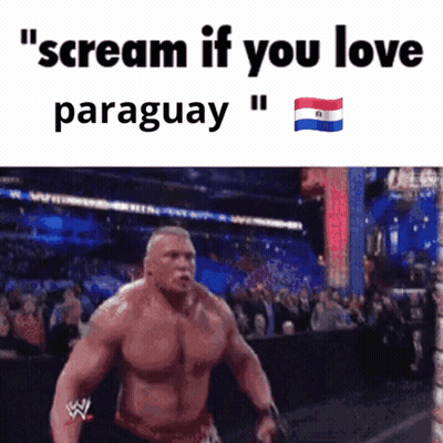 A Picture Of A Man With The Words " Scream If You Love Paraguay " On The Bottom GIF