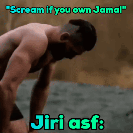 A Picture Of A Man With The Words " Scream If You Own Jamal " On It GIF