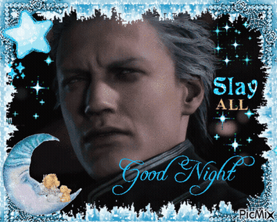 A Picture Of A Man With The Words " Slay All Good Night " On It GIF