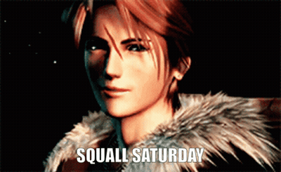 A Picture Of A Man With The Words Squall Saturday Written Below Him GIF