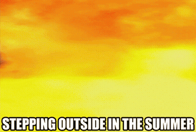 A Picture Of A Man With The Words Stepping Outside In The Summer Below Him GIF