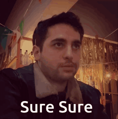 A Picture Of A Man With The Words Sure Sure Written Below Him GIF