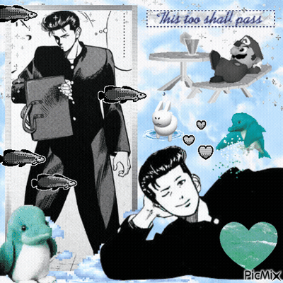 A Picture Of A Man With The Words " This Too Shall Pass " At The Top GIF