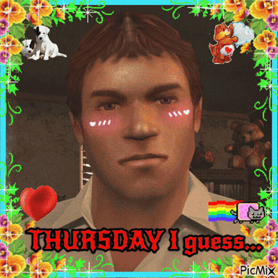 A Picture Of A Man With The Words Thursday I Guess Written On It GIF