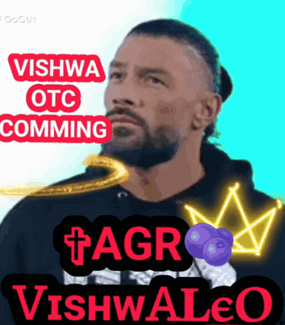 A Picture Of A Man With The Words ' Vishwa Otc Comming ' Written On It GIF