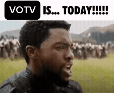 A Picture Of A Man With The Words Votv Is Today Written Above Him GIF