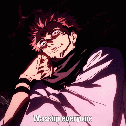 A Picture Of A Man With The Words Wassup Everyone Written On It GIF