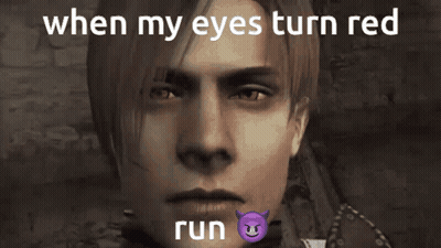 A Picture Of A Man With The Words " When My Eyes Turn Red Run " On The Bottom GIF