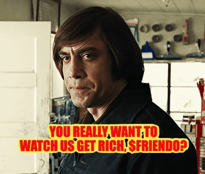 A Picture Of A Man With The Words " You Really Want To Watch Us Get Rich " On It GIF