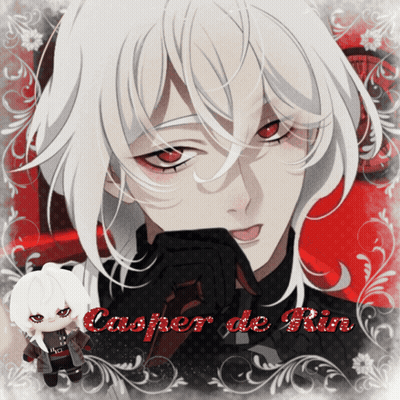 A Picture Of A Man With White Hair And Red Eyes Says Casper De Rin GIF