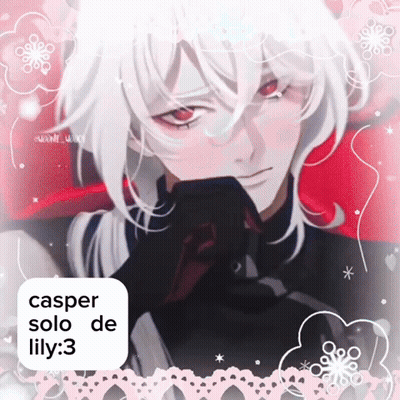 A Picture Of A Man With White Hair And Red Eyes With The Caption Casper Solo De Lily GIF