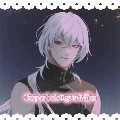 A Picture Of A Man With White Hair And The Words Casper Belongs To Mika On The Bottom GIF