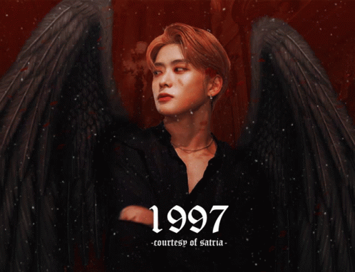 A Picture Of A Man With Wings And The Date 1997 GIF