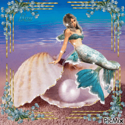 A Picture Of A Mermaid Sitting In A Shell With A Pearl In It GIF