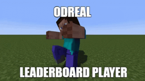 A Picture Of A Minecraft Character With The Words Odreal Leaderboard Player Below Him GIF