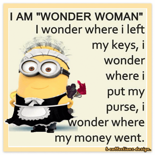 A Picture Of A Minion Dressed As A Maid With The Words " I Am Wonder Woman " On It GIF