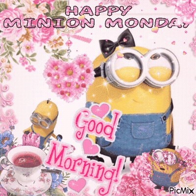 A Picture Of A Minion Saying Happy Monday Good Morning GIF