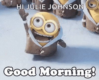 A Picture Of A Minion Waving And Saying Good Morning . GIF