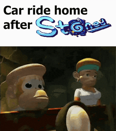 A Picture Of A Monkey And A Girl With The Words Car Ride Home After Stones GIF