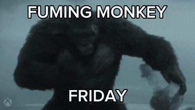 A Picture Of A Monkey And The Words Fuming Monkey Friday GIF