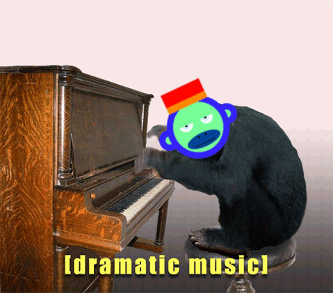 A Picture Of A Monkey Playing A Piano With The Words Dramatic Music Above It GIF