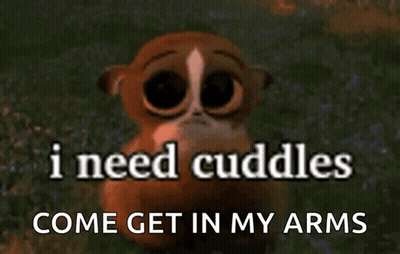A Picture Of A Monkey With A Caption That Says I Need Cuddles Come Get In My Arms . GIF