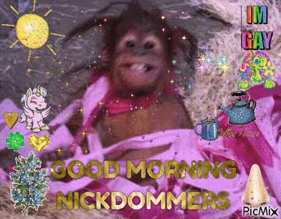 A Picture Of A Monkey With The Words Good Morning Nickdommers GIF