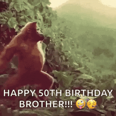 A Picture Of A Monkey With The Words Happy 50Th Birthday Brother !! GIF