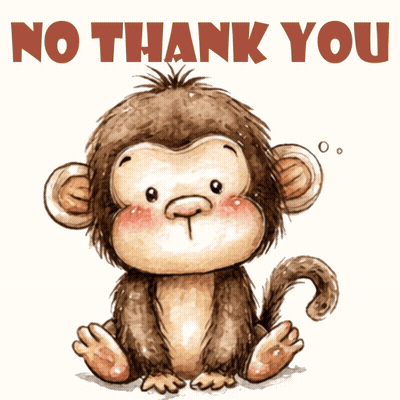 A Picture Of A Monkey With The Words " No Thank You " Below It GIF