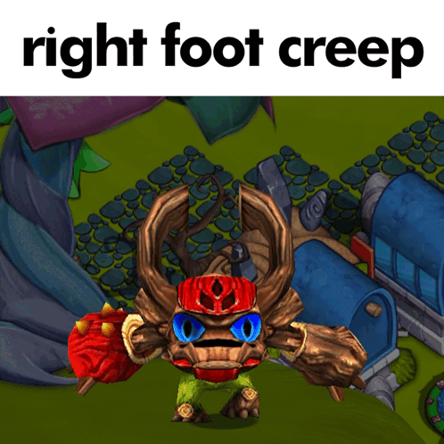 A Picture Of A Monster And The Words Right Foot Creep Below It GIF
