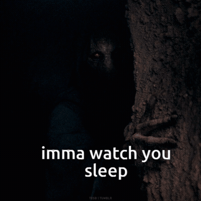 A Picture Of A Monster Behind A Tree With The Words Imma Watch You Sleep Below It GIF