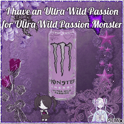 A Picture Of A Monster Energy Drink With A Purple Background GIF