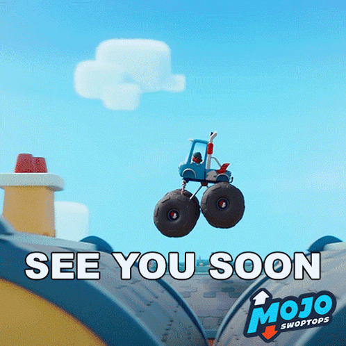 A Picture Of A Monster Truck That Says See You Soon On It GIF