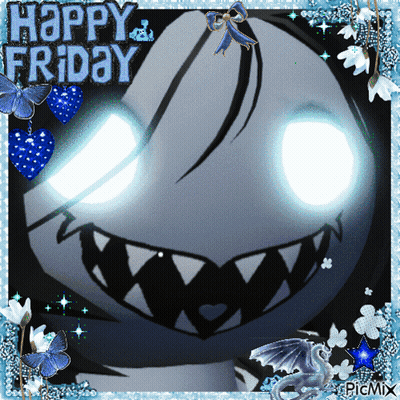 A Picture Of A Monster With Glowing Eyes That Says Happy Friday GIF