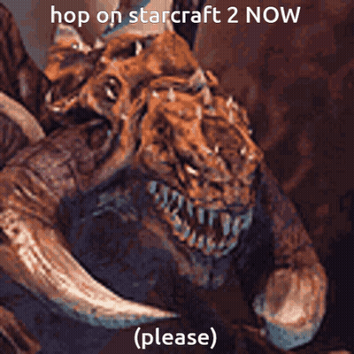 A Picture Of A Monster With Horns And The Caption Hop On Starcraft 2 Now GIF