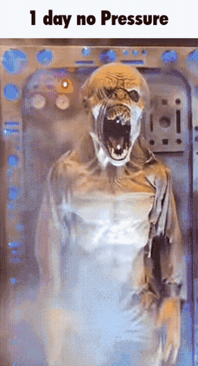 A Picture Of A Monster With The Words " 1 Day No Pressure " Above It GIF
