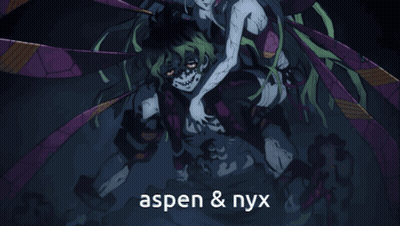a picture of a monster with the words aspen & nyx