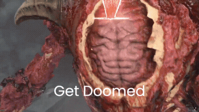 A Picture Of A Monster With The Words Get Doomed Below It GIF
