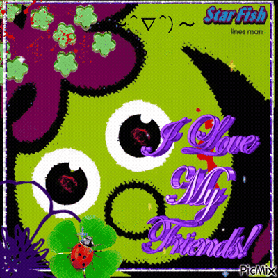 A Picture Of A Monster With The Words " I Love My Friends " On It GIF