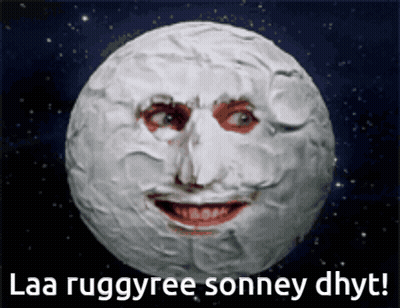 A Picture Of A Moon With A Face On It And The Words Laa Ruggeree Sonney Dhyt GIF