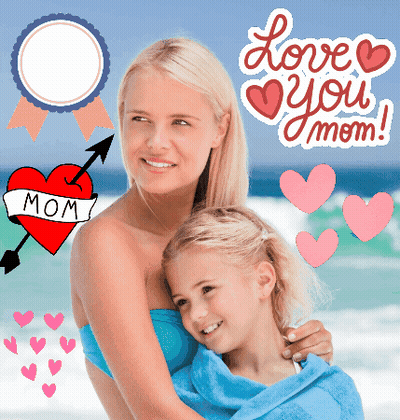 A Picture Of A Mother And Daughter With The Words " Love You Mom " GIF